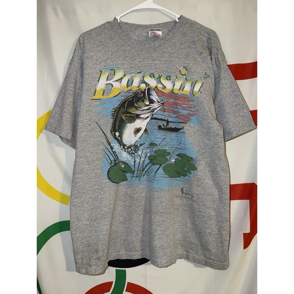 Vintage Bass Fishing T Shirt Mens XL Malones Made in USE Graphic Tee Bassin